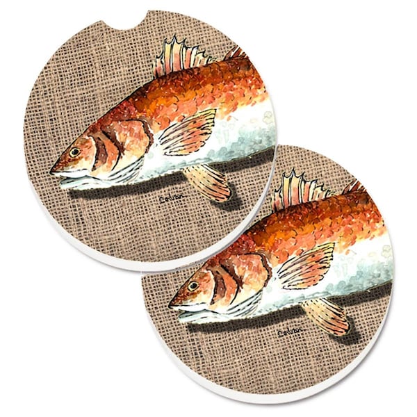 Carolines Treasures Red Fish Set of 2 Cup Holder Car Coaster 8736CARC - main
